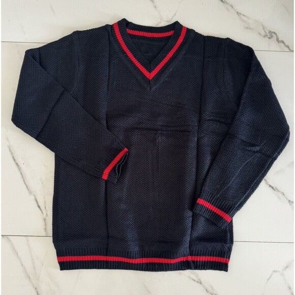 Men's V Neck Pullover Sweater Slim Fit Long Sleeve Striped Casual XXL Gift - Picture 2 of 7